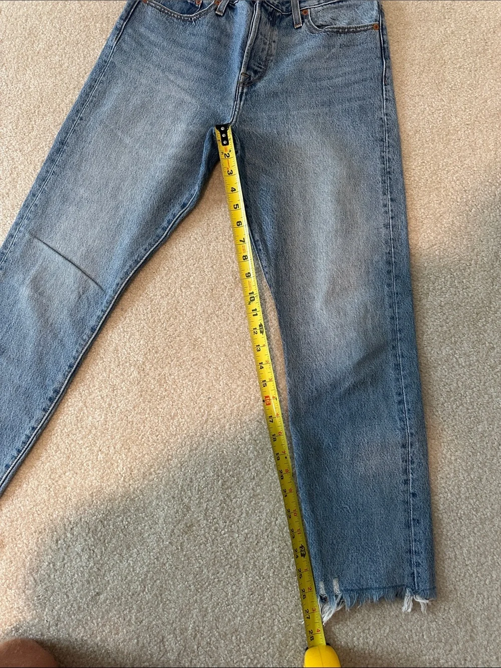 Levi's Blue Straight-Leg Jeans with Frayed Hem